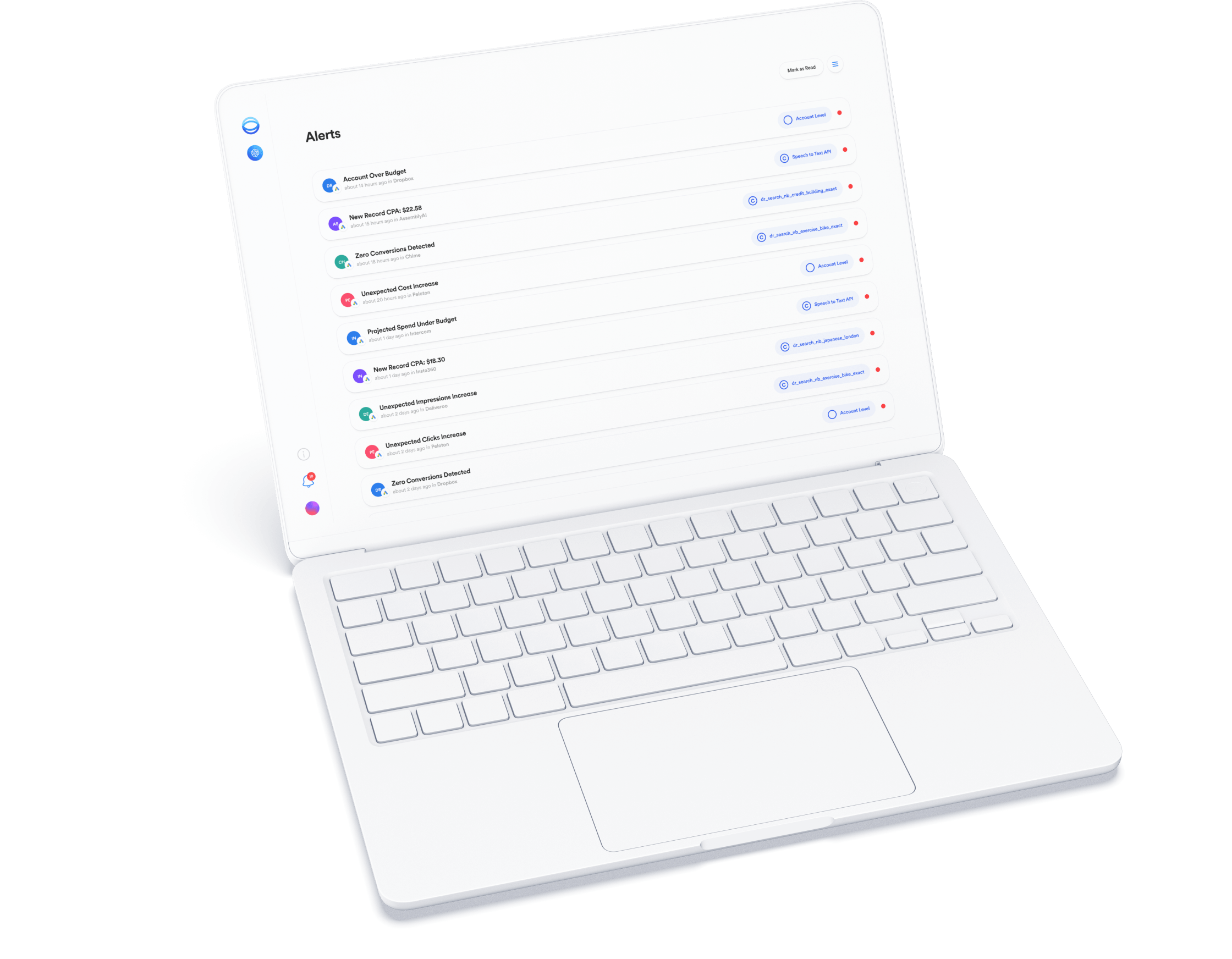 Opteo app screenshot with Opteo alert notifcations protruding out of the screen.