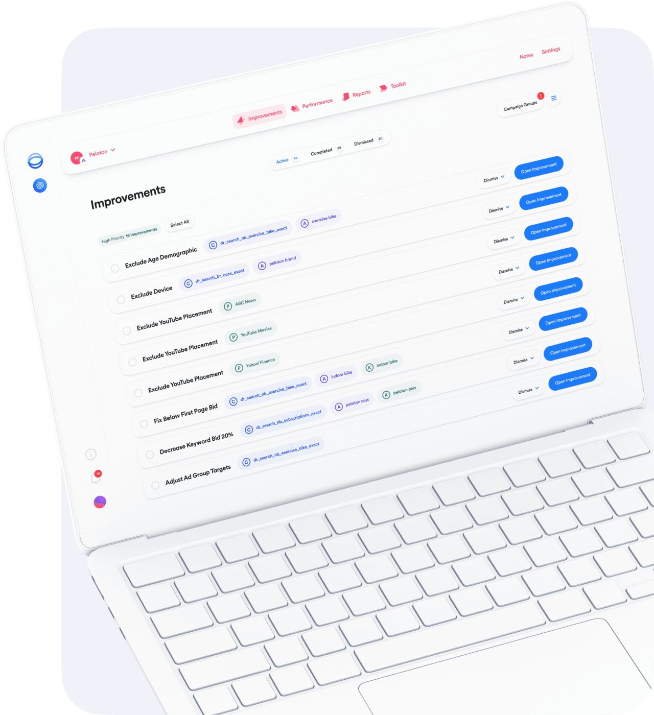 Opteo app screenshot of the reports dashboard