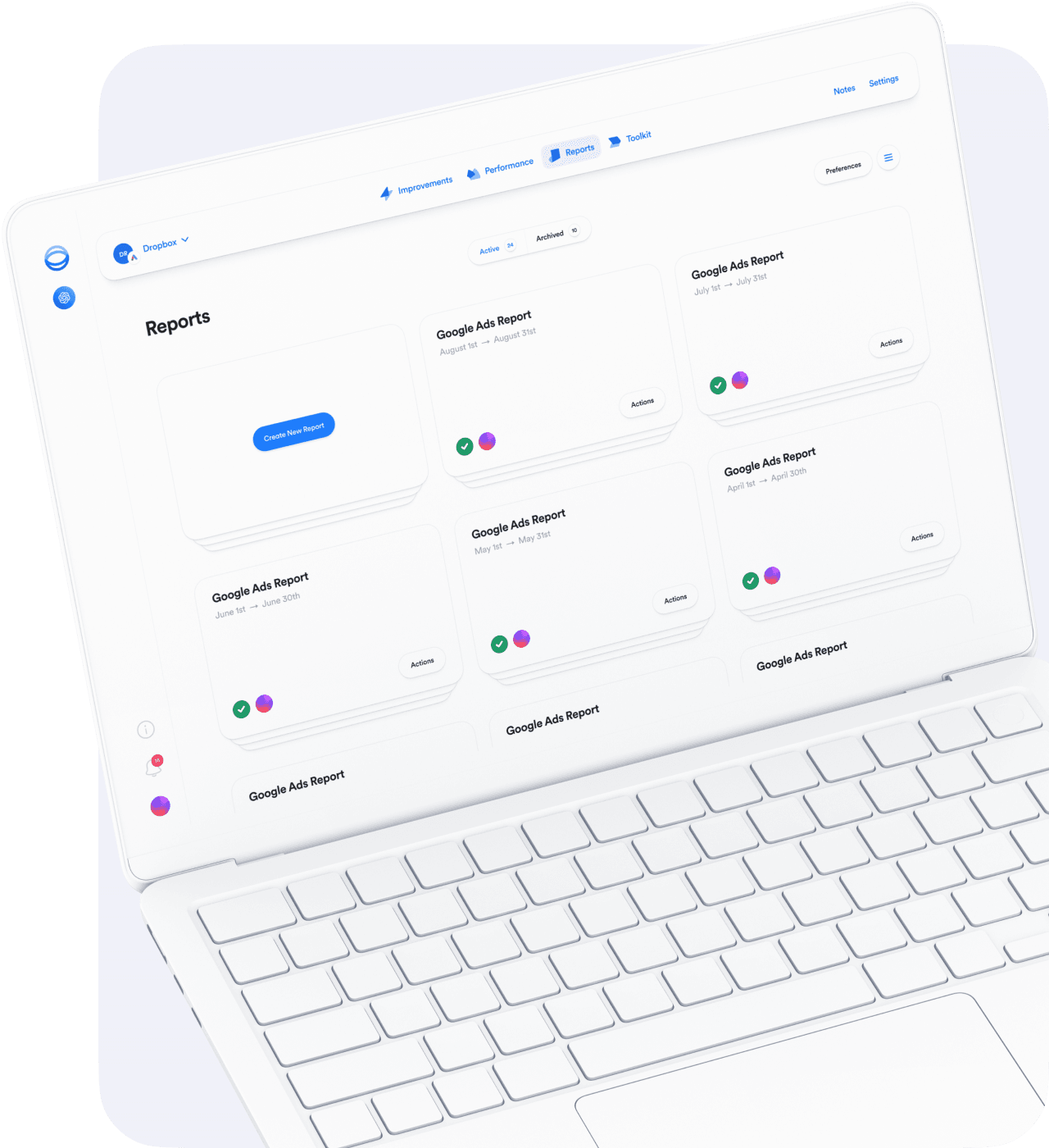 Screenshot of Opteo Reports page